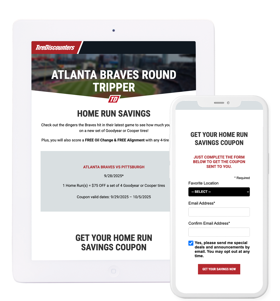 tablet and phone with tire discounters website showing